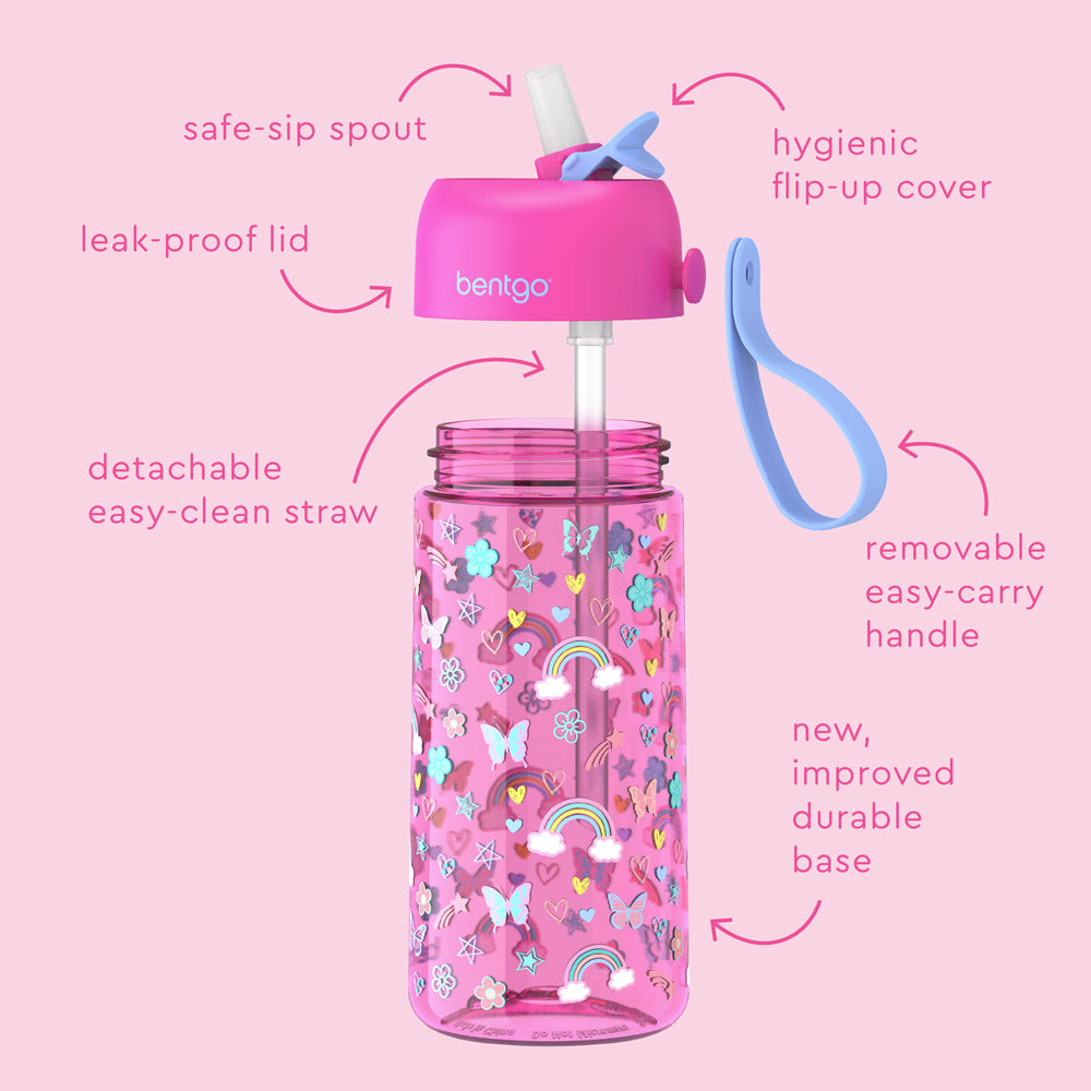 Bentgo® Kids Water Bottle | Rainbows and Butterflies