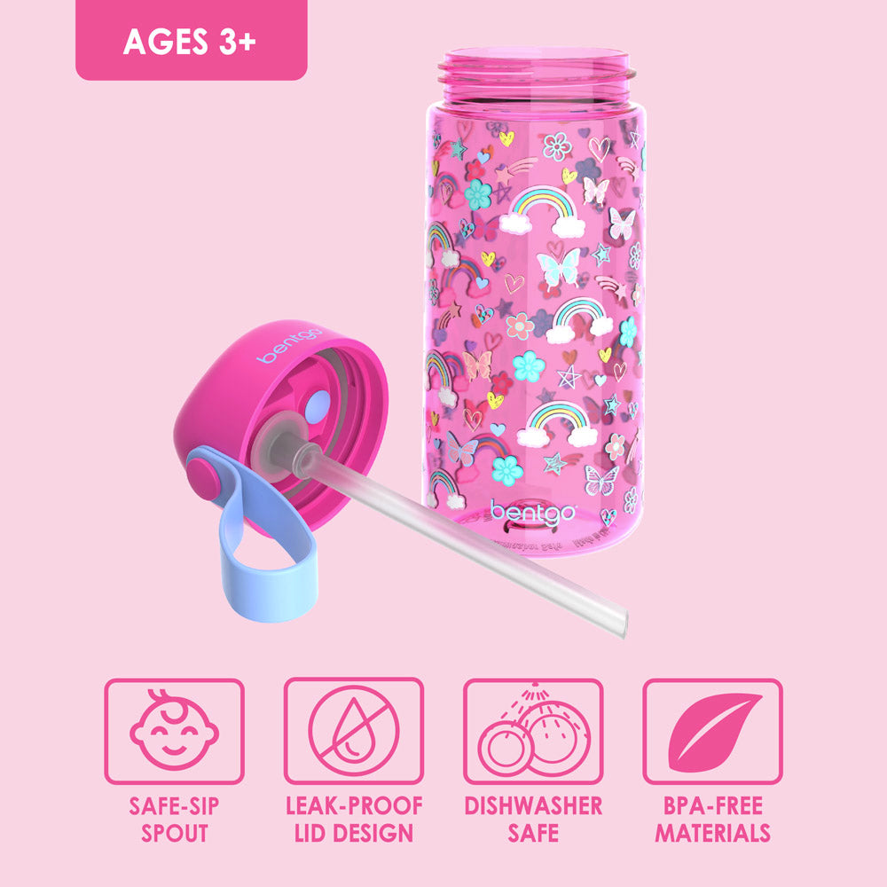 Bentgo® Kids Water Bottle | Rainbows and Butterflies