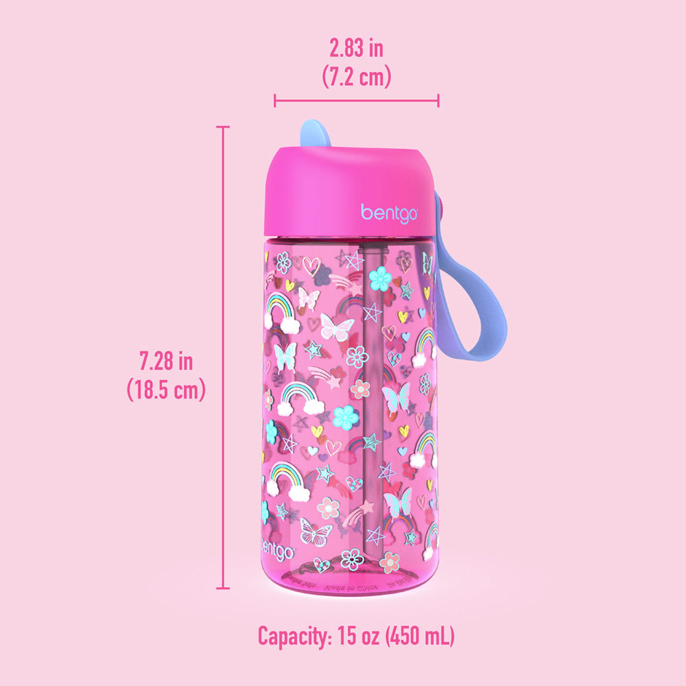 Bentgo® Kids Water Bottle | Rainbows and Butterflies