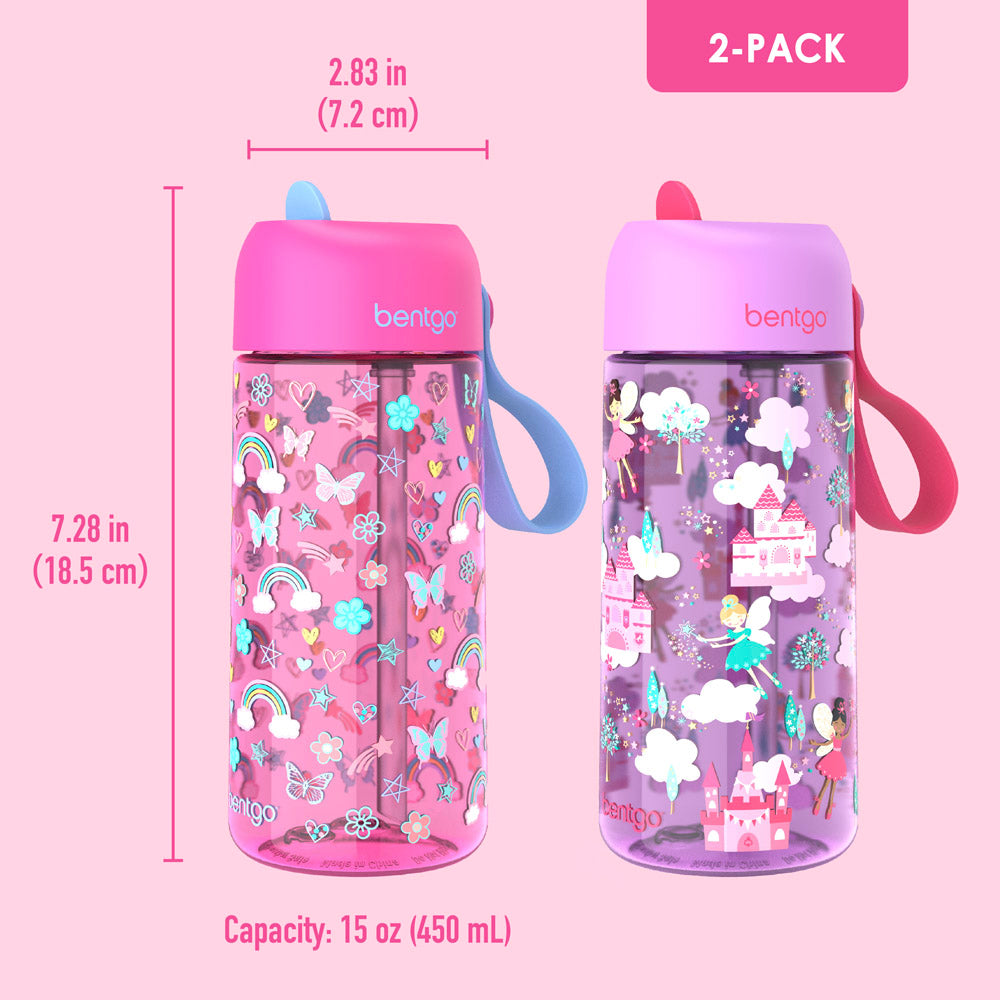 Bentgo® Kids Water Bottle 2-Pack | Rainbows Butterflies/Fairies