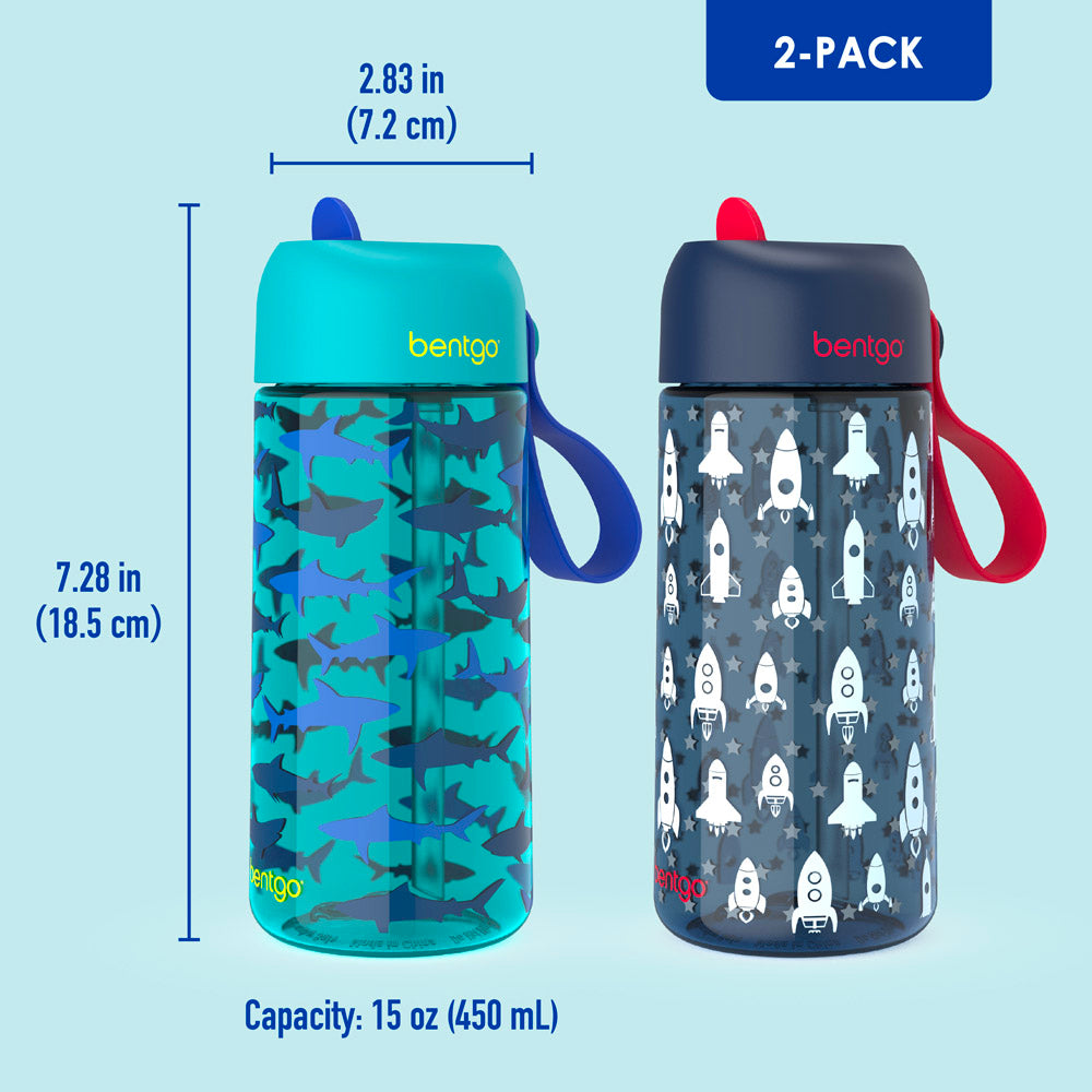 Bentgo® Kids Water Bottle 2-Pack | Rocket/Shark