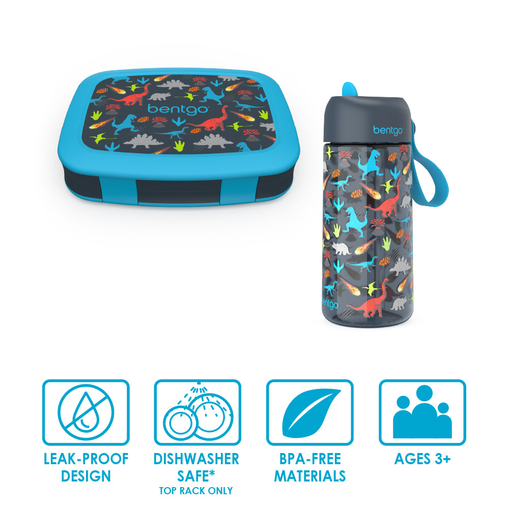 Bentgo Kids Prints Lunch Box & Water Bottle - Dinosaur