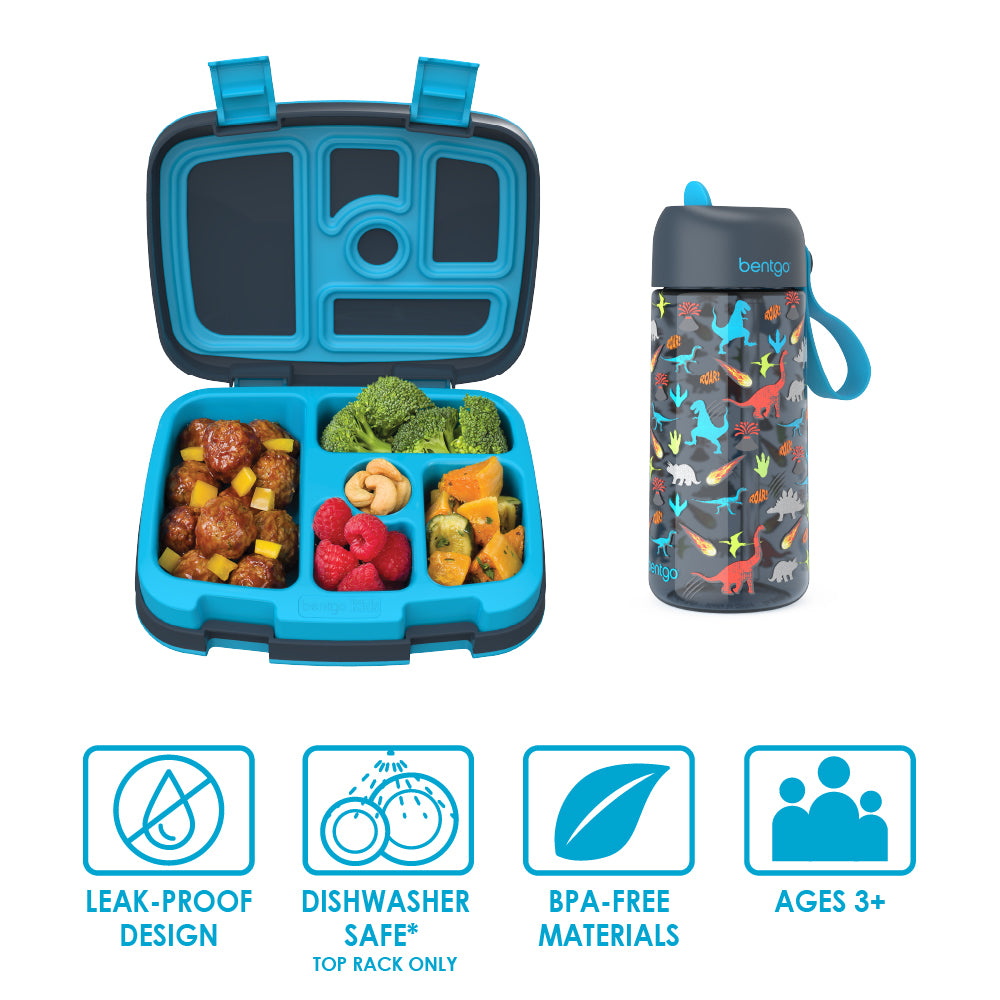 Bentgo Kids Prints Lunch Boxes & Water Bottles - Dinosaur/Dino Fossils