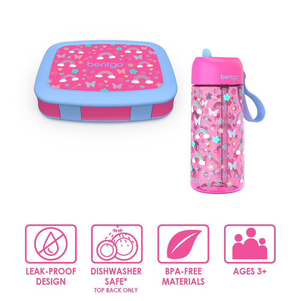 Bentgo Kids Prints Lunch Box & Water Bottle - Rainbows and Butterflies