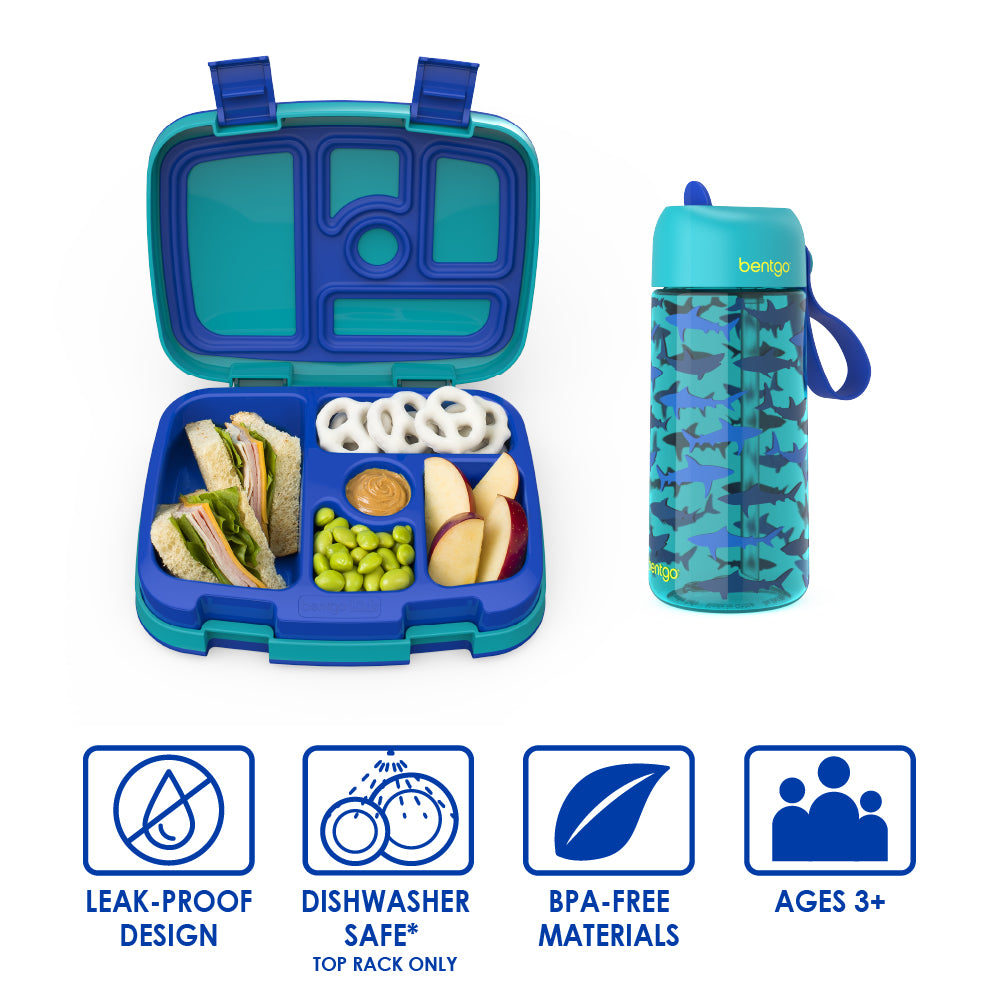 Bentgo Kids Prints Lunch Boxes & Water Bottles - Rocket/Shark