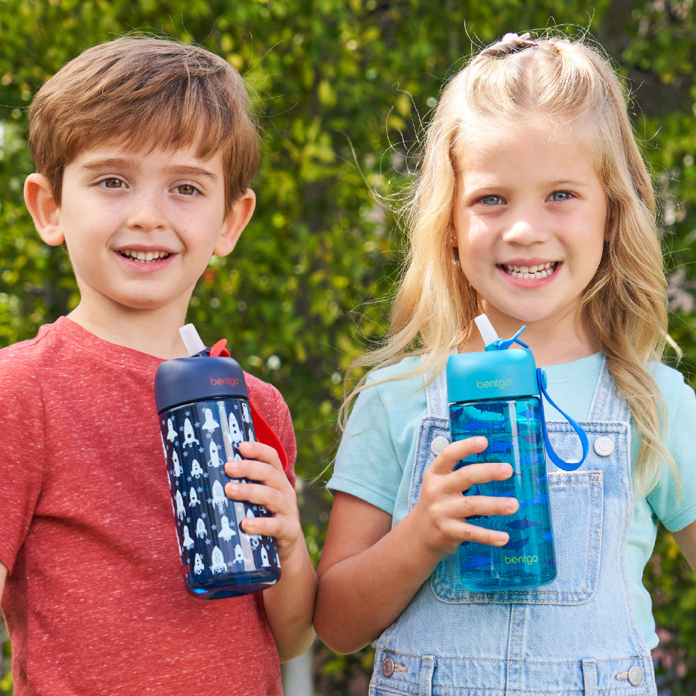 Bentgo Kids Prints Lunch Boxes & Water Bottles - Rocket/Shark