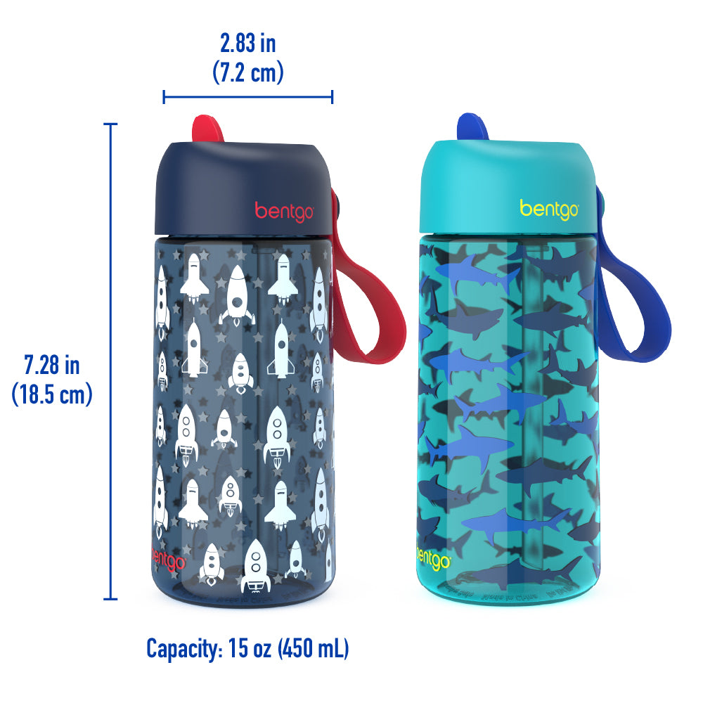 Bentgo Kids Prints Lunch Boxes & Water Bottles - Rocket/Shark